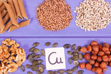 Healthy food containing copper, minerals and dietary fiber, healthy nutrition concept