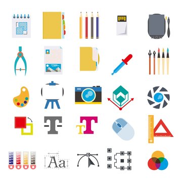 Toolkit for art creation program isolated icons computer