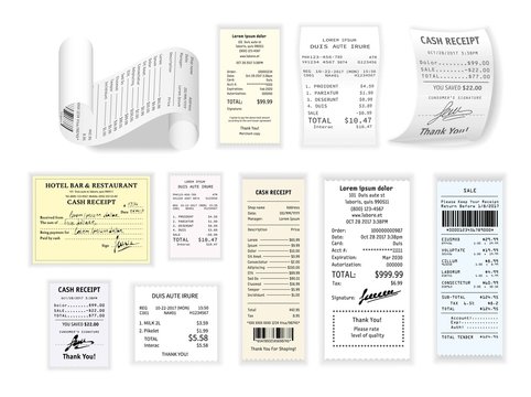 Cash receipt paper checks shopping and prices payment