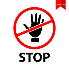 Stop Sign on white background, Stop Sign with hand icon, Stop Sign with hand icon. vector illustration