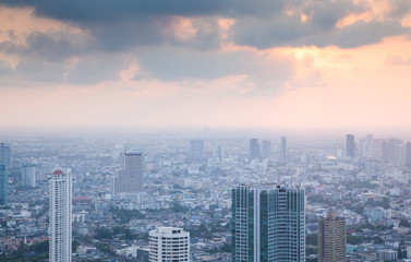 Fototapeta na wymiar aerial view of Bangkok City skyscrapers with King Power MahaNakhon building Thailand