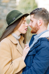 A beautiful couple travels to the sights of Georgia. Love story in nature with the fortress.