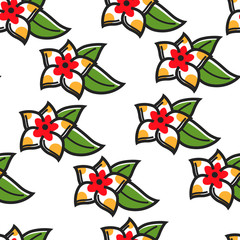 Fototapeta premium Plumeria Hawaiian symbol flower seamless pattern plant