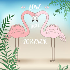 Cute Flamingo in nature animal cartoon bird greeting card illustration