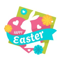 Easter holiday celebration isolated emblem bunny and hearts