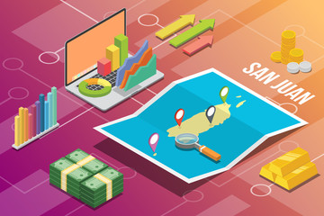 san juan isometric business economy growth country with map and finance condition - vector