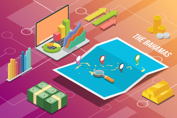 the bahamas isometric business economy growth country with map and finance condition - vector