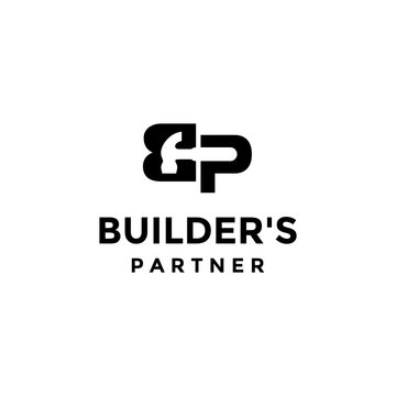 illustration logo combination from letter B and P with hammer on the negative space logo design concept