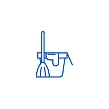 recommend clip art: Cleaning service,bucket with a broom line concept icon. Cleaning service,bucket with a broom flat  vector website sign, outline symbol, illustration.