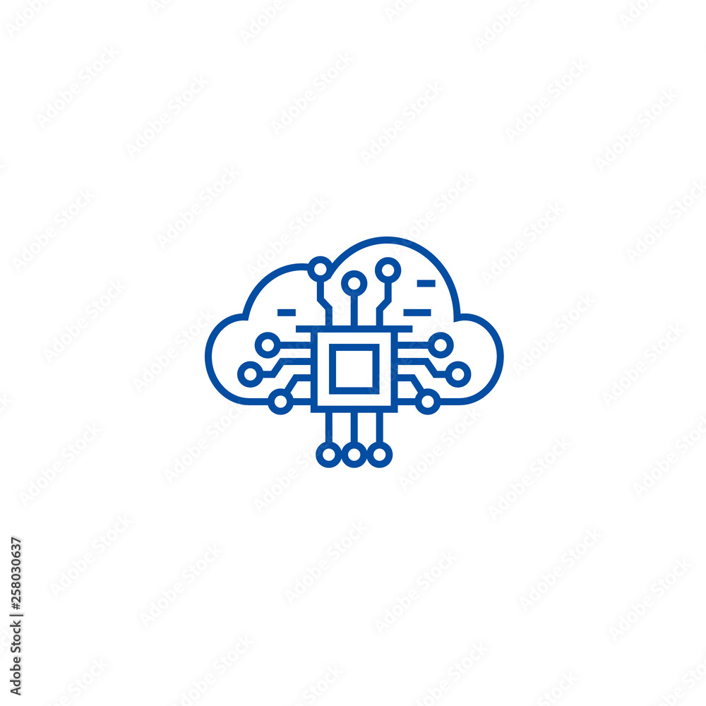 Poster cloud computing line concept icon. cloud computing flat vector website sign, outline symbol, illustr