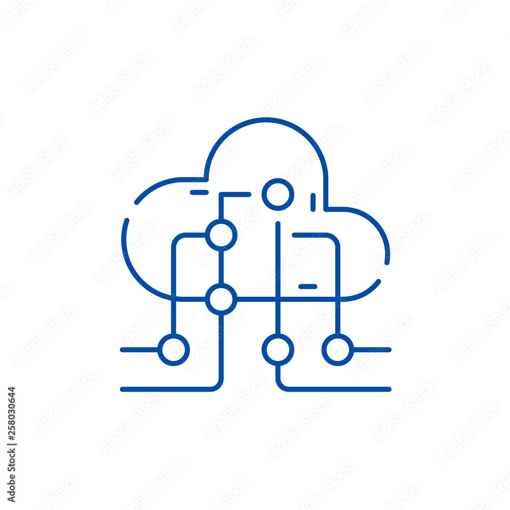 Poster cloud information technology line concept icon. cloud information technology flat vector website sig