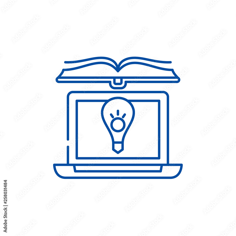 Aufkleber computer knowledge line concept icon. computer knowledge flat vector website sign, outline symbol, i