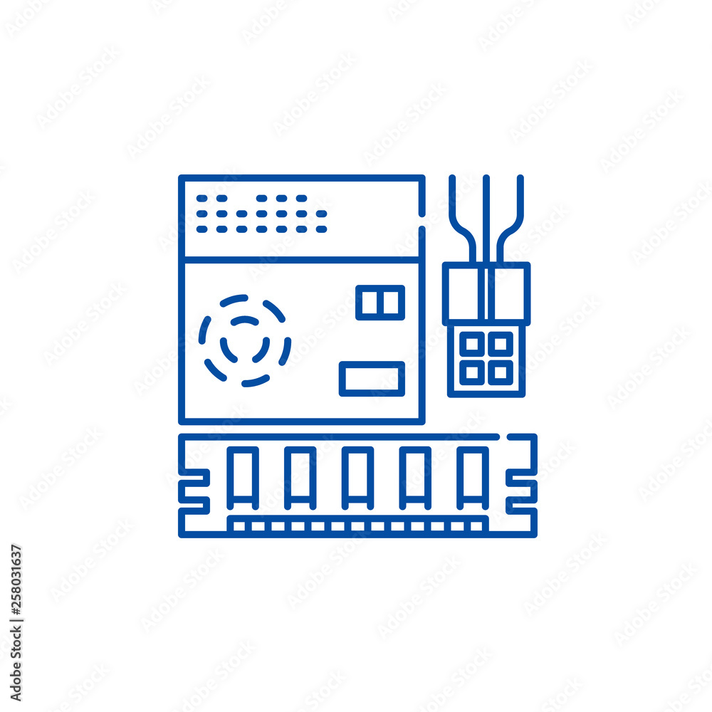 Poster computer software line concept icon. computer software flat vector website sign, outline symbol, ill