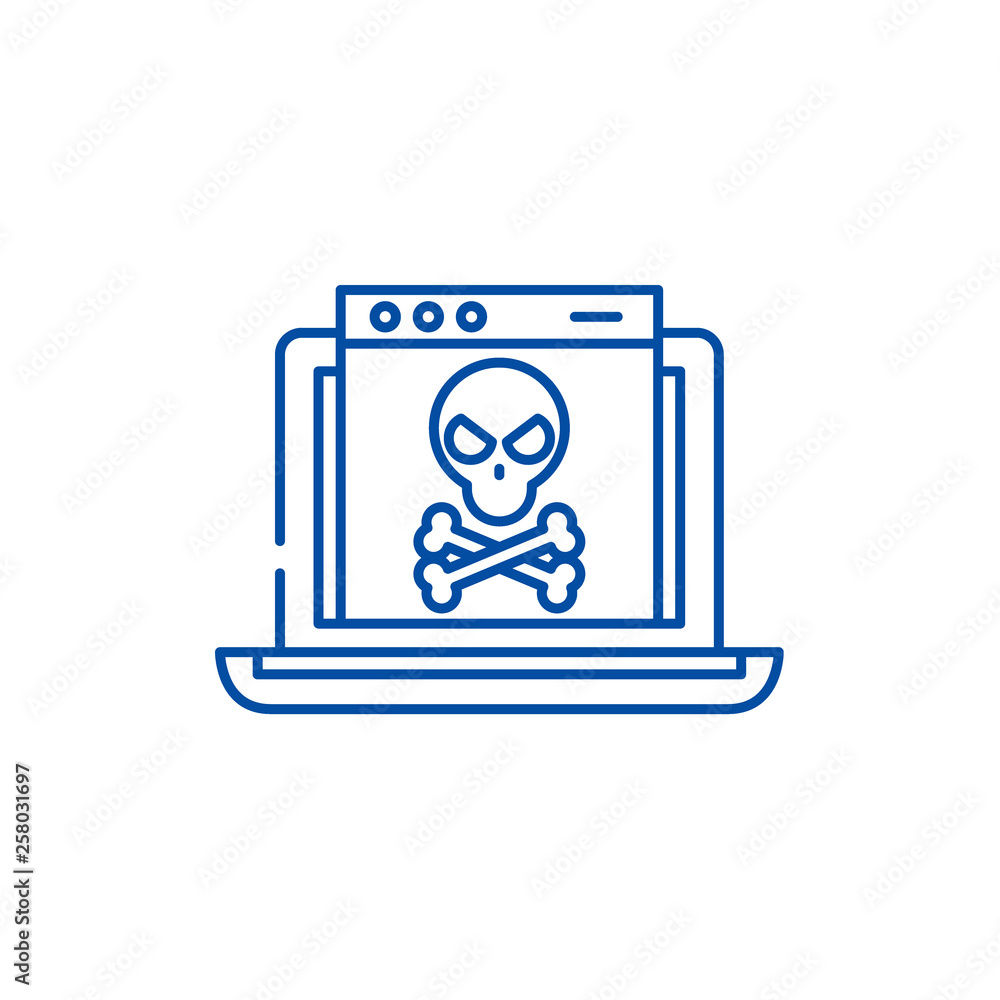 Poster computer virus and bugs line concept icon. computer virus and bugs flat vector website sign, outline