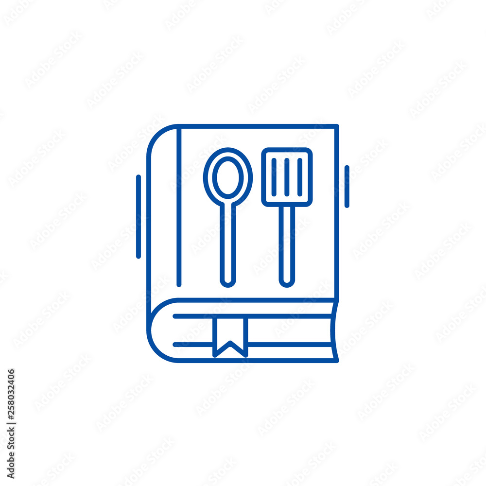 Poster cookbook line concept icon. cookbook flat vector website sign, outline symbol, illustration.