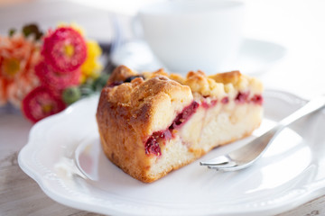 Baked cake with blueberries and raspberry sauce　ブルーベリーとラズベリーソースの入ったベークドケーキ