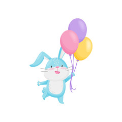 Obraz na płótnie Canvas Cute rabbit with color balloons on white background.