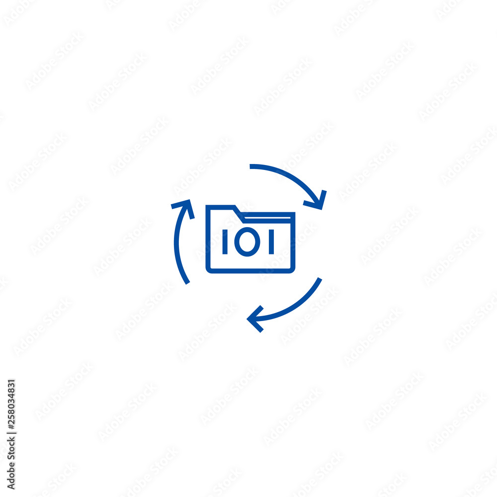 Poster data backup line concept icon. data backup flat vector website sign, outline symbol, illustration.