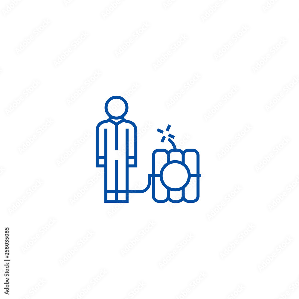 Poster debt problems,man with dynamite bomb line concept icon. debt problems,man with dynamite bomb flat ve