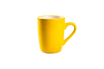Yellow coffee cup isolated on white background