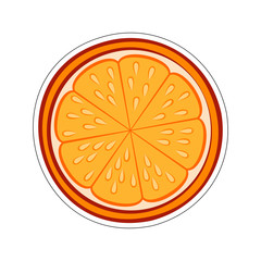 Fototapeta premium Illustration of Juicy Stylized Half Orange Sticker. Icon for Food Apps and Stickers Isolated on a White Background