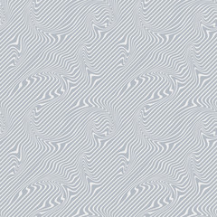 Obraz premium Abstract Illustration of Op Art - Wave Stripes. Gray and White Striped Background with Geometric Pattern and Visual Distortion Effect. Optical illusion and Curved lines