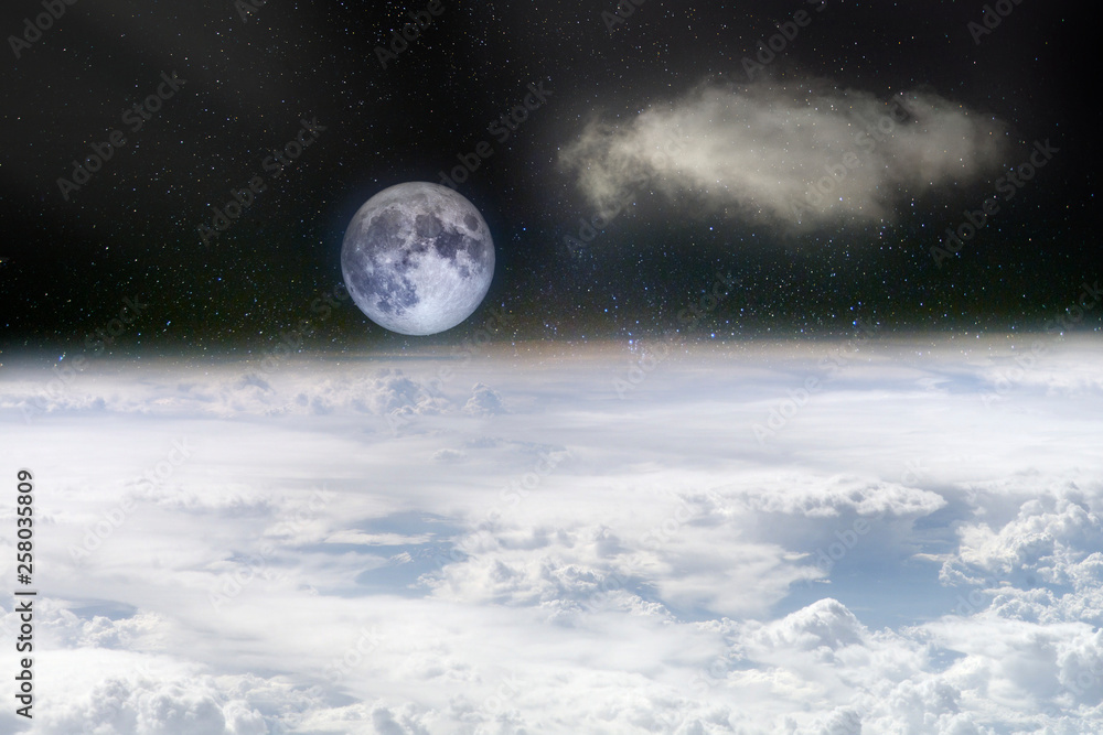 Poster tranquil full moon above the cloud surface. elements of this image furnished by nasa.