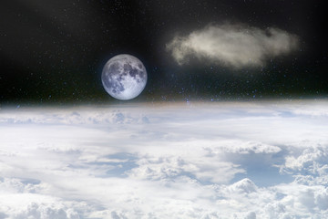 Tranquil full moon above the cloud surface. Elements of this image furnished by NASA.