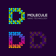 Letter D Logotype with Dots or Points and Curve , Circle Shape and Line Connected, Molecule and Nano Technology logo, Innovation and DNA Icons, Medicine Cosmetics Symbols, Science Laboratory Signs 