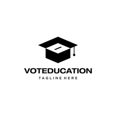 illustration logo combination from vote box with education hat logo design concept
