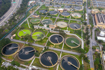 Top down view of Hong Kong Sewage treatment plant
