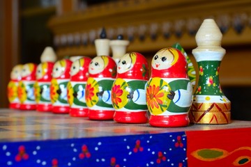 Chess figure nesting doll. Matryoshka. Russian wooden toy.