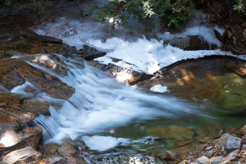 写真素材：赤沢自然休養林　川の流れ　雪解け水
