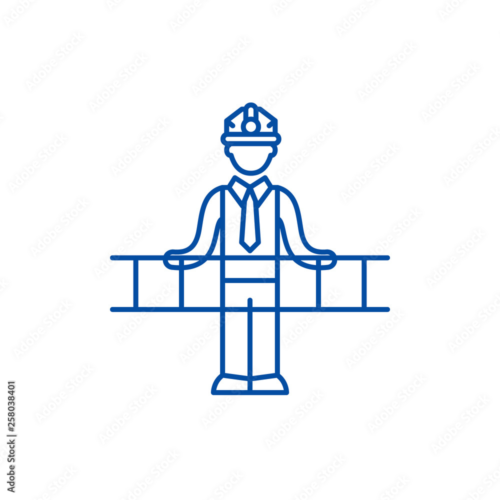 Poster engineering solution line concept icon. engineering solution flat vector website sign, outline symbo