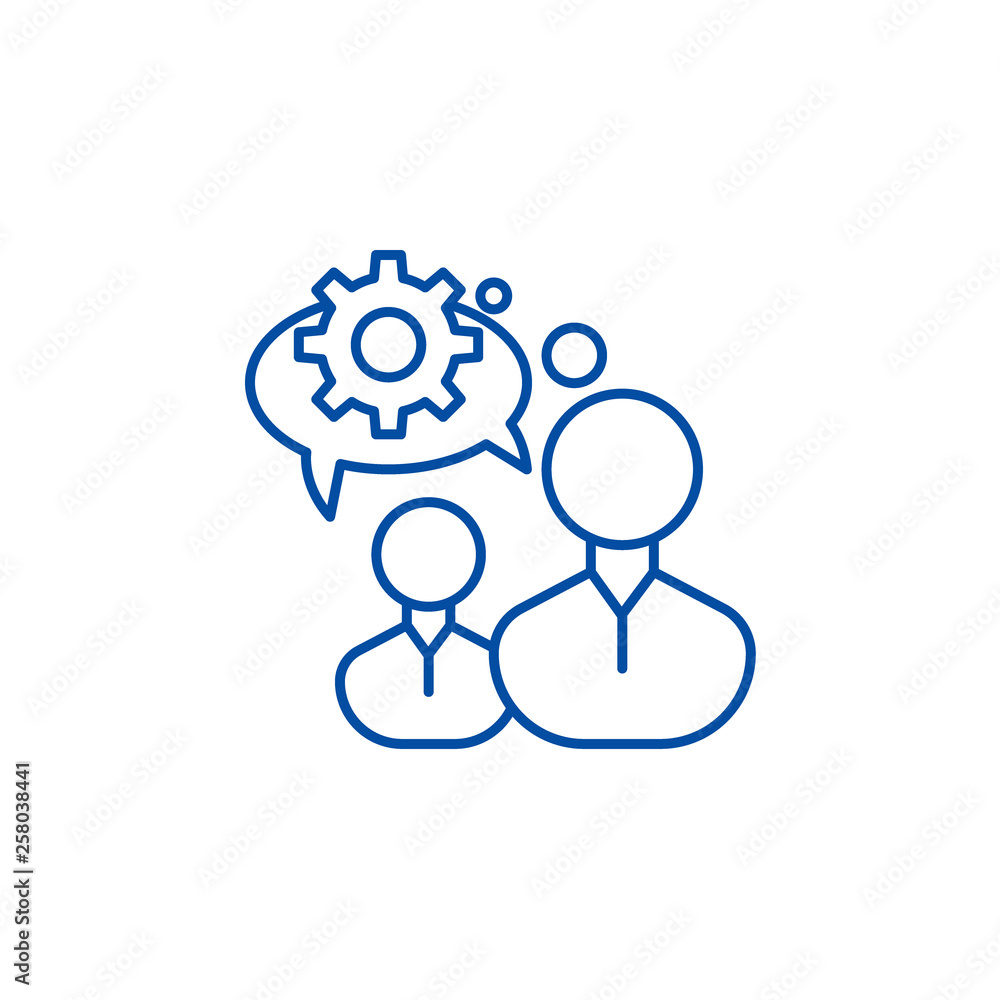 Poster engineering thinking line concept icon. engineering thinking flat vector website sign, outline symbo