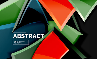 Glossy mosaic style geometric shapes - squares and triangles on black