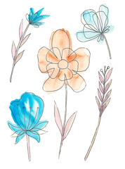 Hand drawing abstract decorative flowers