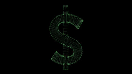 Obraz premium 3d rendering dolar sign wireframe high poly mesh