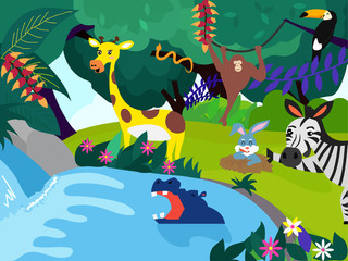 Rainforest with animals vector