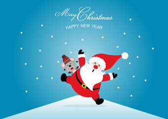 Merry Christmas and happy new year with Santa Claus and Rat. Cute animal holiday cartoon character vector. Vector concept illustration for design.