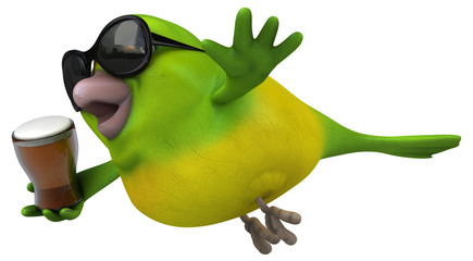 Fun green bird - 3D Illustration