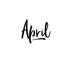 April lettering. Hand drawn vactor word. Ink handwritten text for calendar. Black illustration isolated on white backrground.