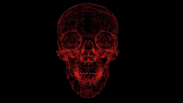 3d rendering red skull wireframe high poly mesh