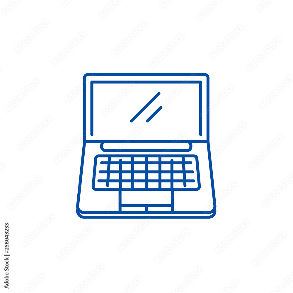 Poster portable computer line concept icon. portable computer flat vector website sign, outline symbol, ill