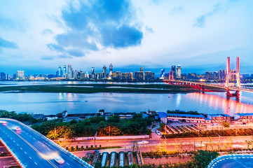 Sky night view of the city night, China Nanchang  