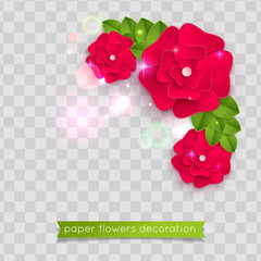 Red paper cut flowers. Vector eps 10 format