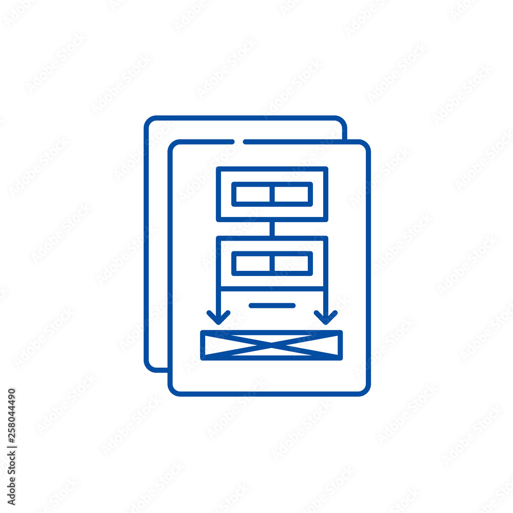 Poster project documentation line concept icon. project documentation flat vector website sign, outline sym