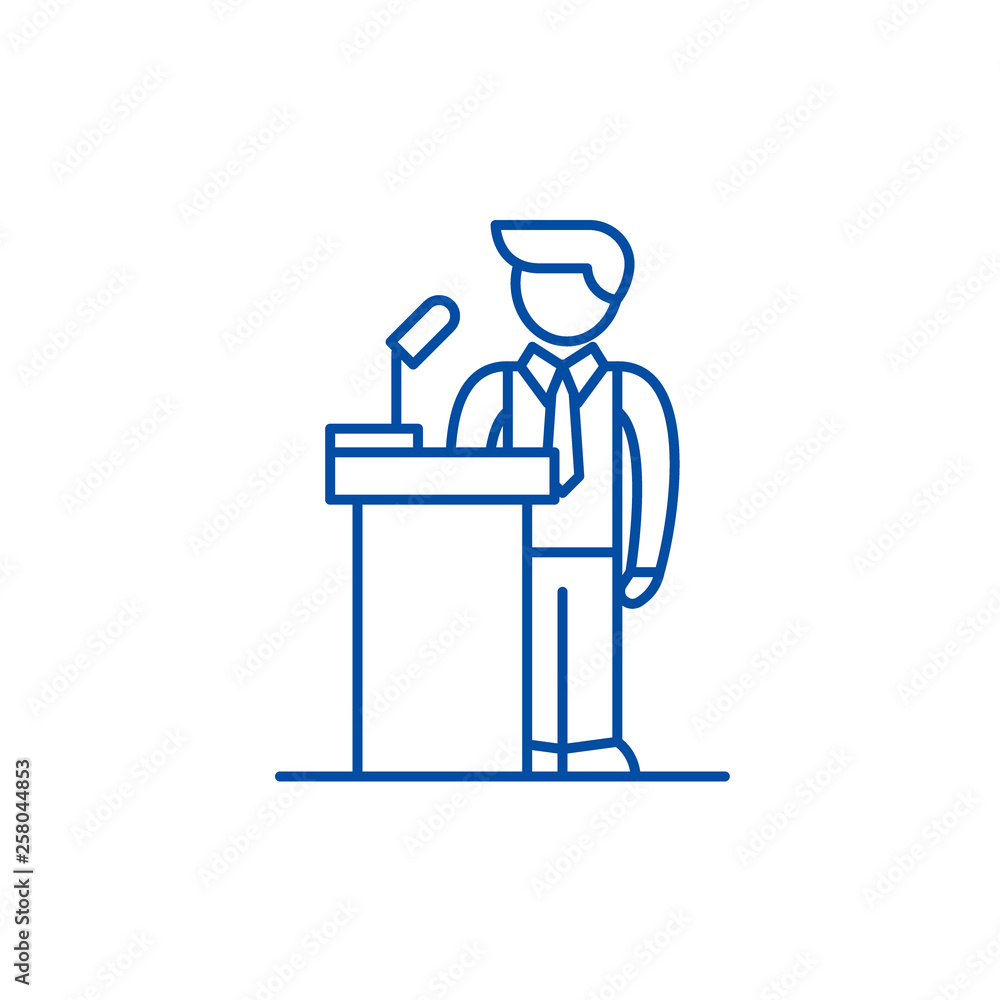 Poster public performance line concept icon. public performance flat vector website sign, outline symbol, i