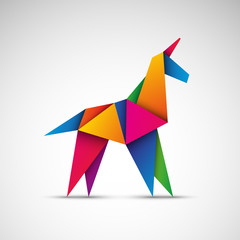 Jednorożec origami. Logo wektor - obrazy, fototapety, plakaty