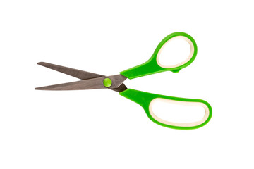  Green scissors isolated on white background